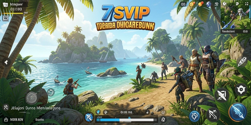 Screenshot utama 7SVIP menunjukkan pemain menjelajahi dunia terbuka yang indah.