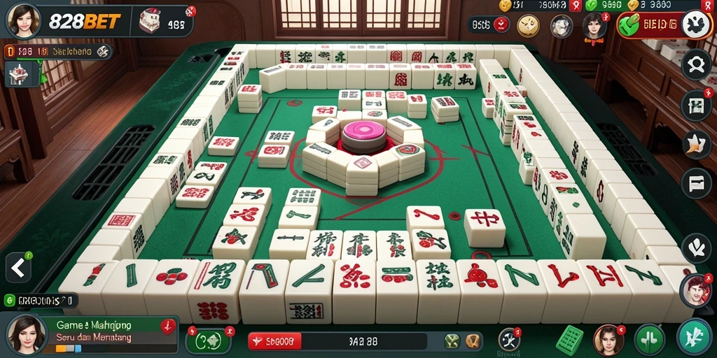 Screenshot gameplay <strong>828BET</strong> yang menampilkan suasana permainan Mahjong yang seru.