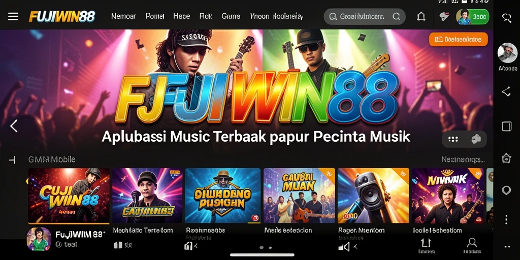 Screenshot gameplay menunjukkan pengguna menikmati musik dengan antarmuka yang menarik.