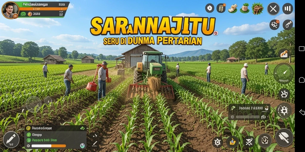 Tangkapan layar SARANAJITU menampilkan suasana kebun yang indah dan aktivitas pertanian.