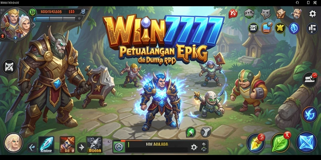 Screenshot gameplay WIN777 menampilkan aksi pertarungan RPG yang mendebarkan.
